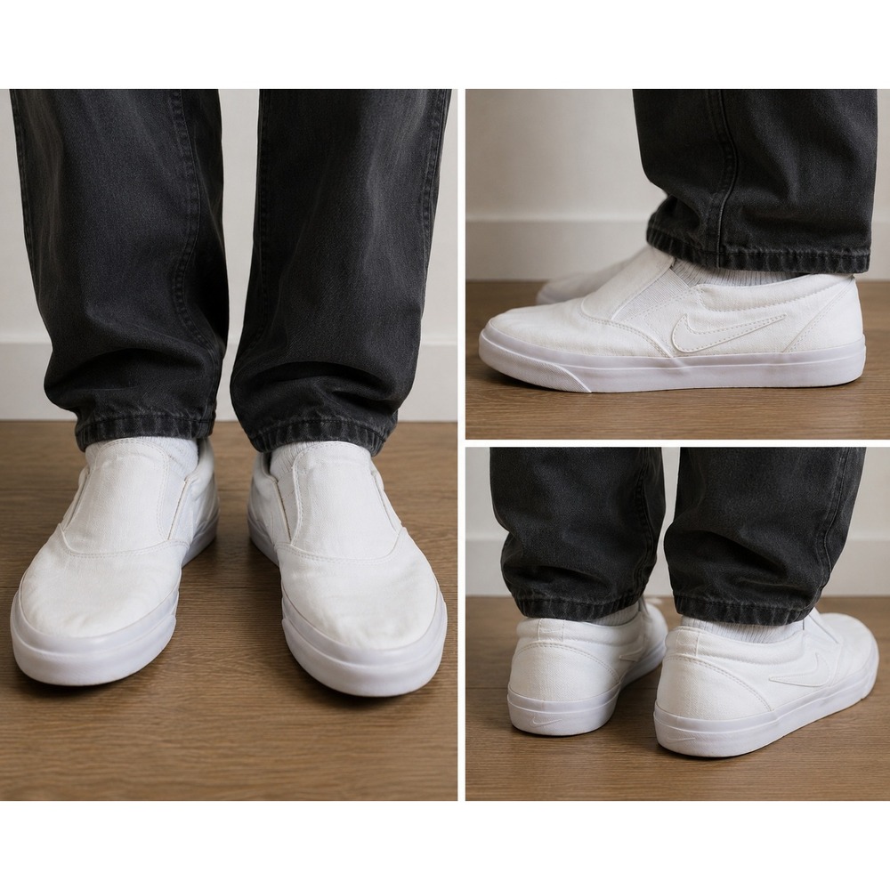 Nike SB Chron SLR Slip On Men 8.5 White Canvas Skate Shoes skater streetwear Y2K